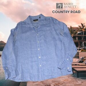 Country Road Linen Shirt Mens Baird McNutt Irish Linen Regular Fit Blue XXL FLAW